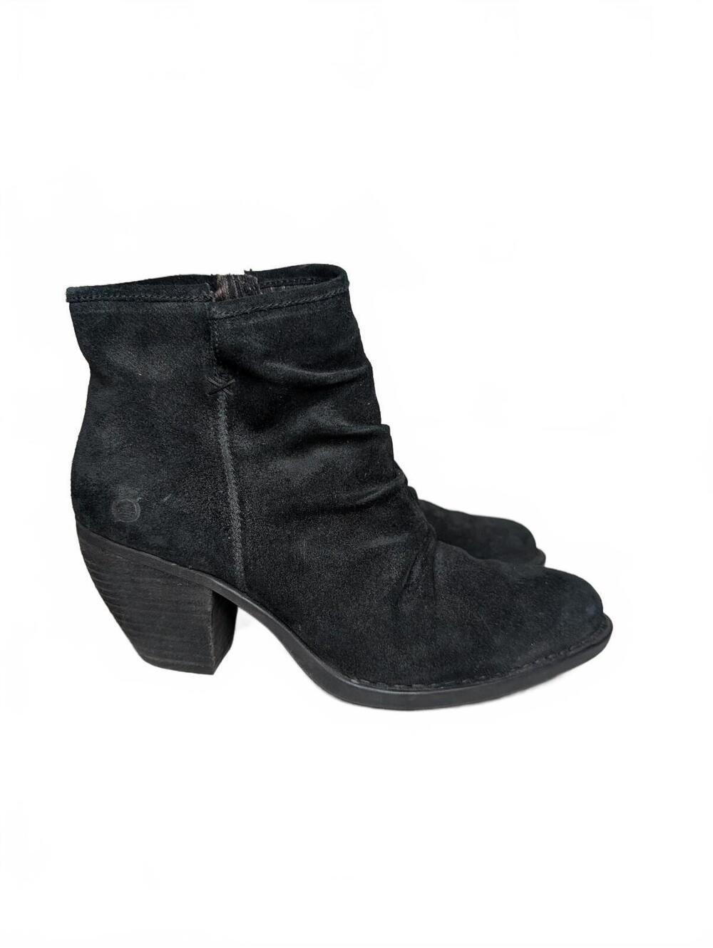 Born Aire Black Ruched Suede Leather Bootie Boots Size 10